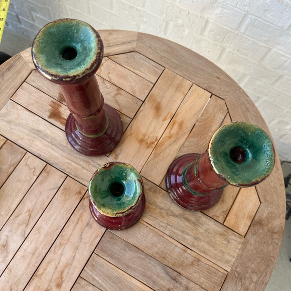Set of 3 - Vintage - Red Glazed Bamboo Candle Stick Holders - Picture 7 of 11